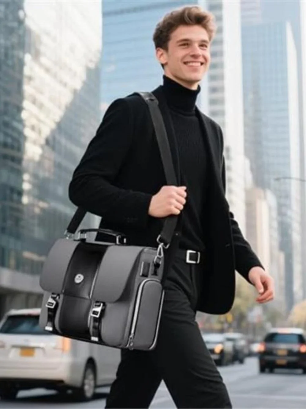 Men Business Briefcase 15.6 Inch PU Leather Messenger Bags Laptop Travel Bag